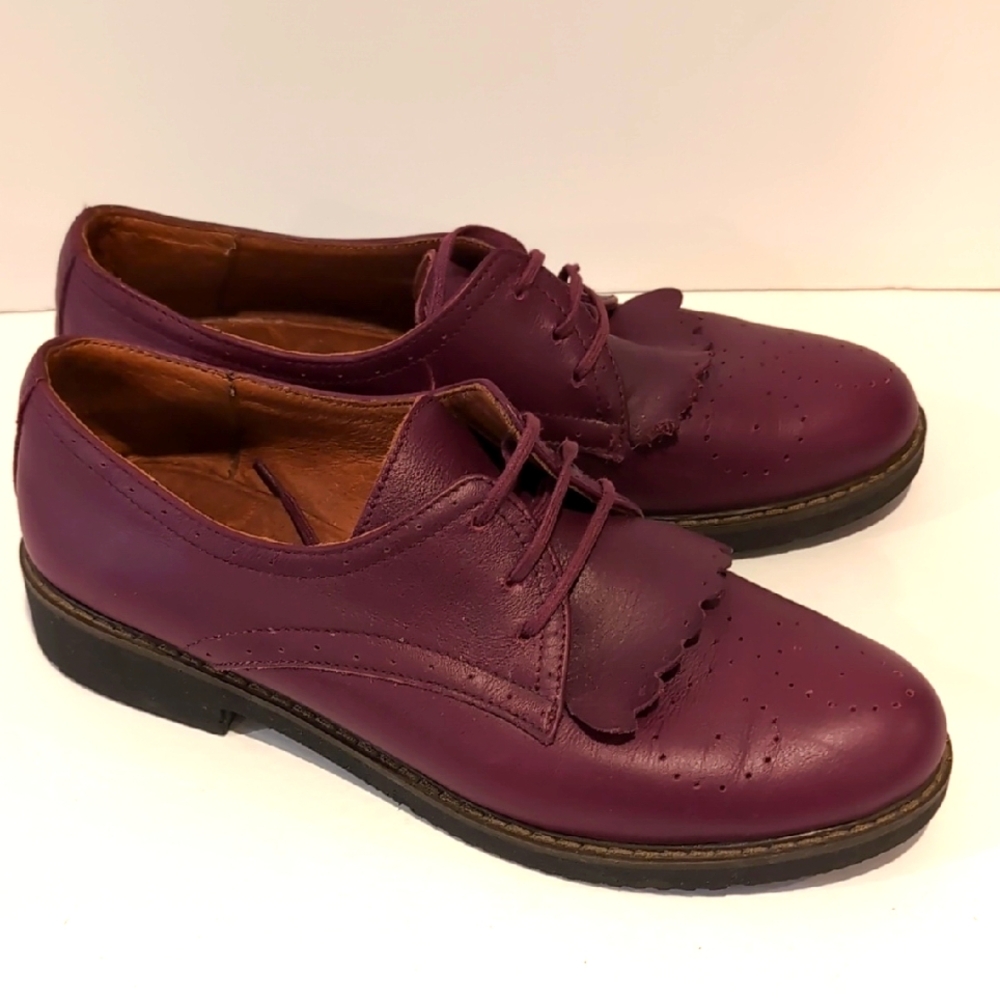 Olsa Burgundy Leather Oxford Shoes Size 38 Cottagecore